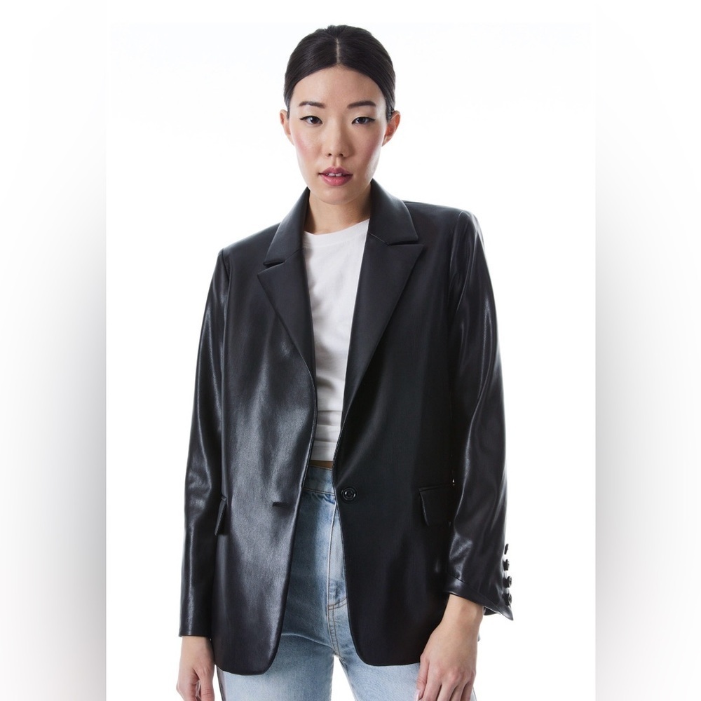 Alice + Olivia Denny Vegan Blazer black notch collar